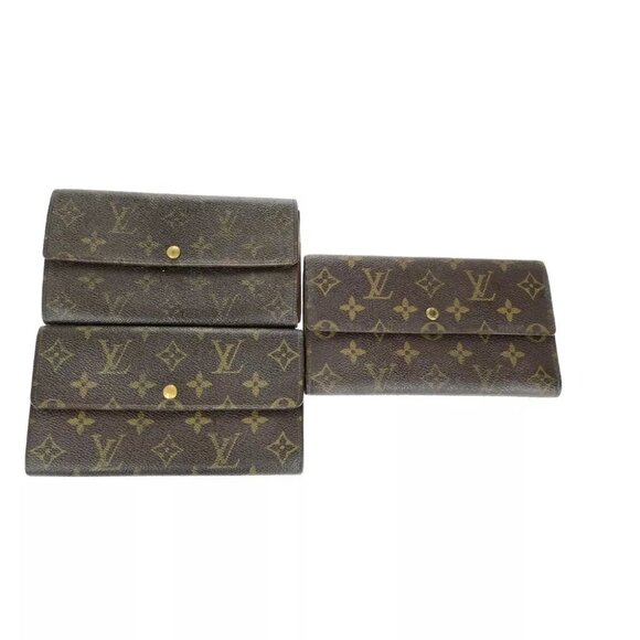 LOUIS VUITTON 3 Set Trifold Bifold Wallet Purse Monogram Leather Brown 44YG711 - Picture 1 of 14